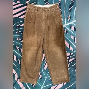 Vintage L.L. Bean Pleated Tan Corduroy Pants Dress Casual Preppy Retro Khaki